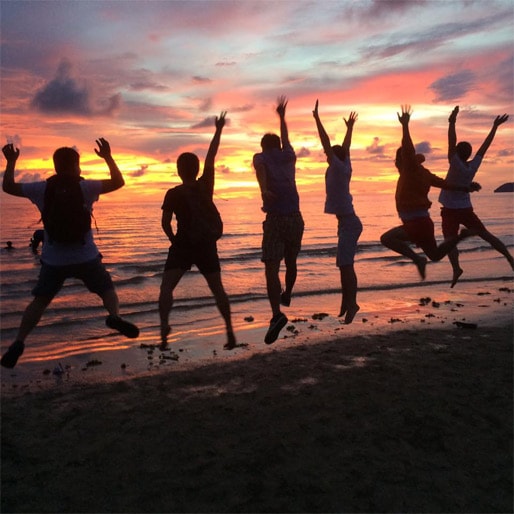 Group of people jumping in the air